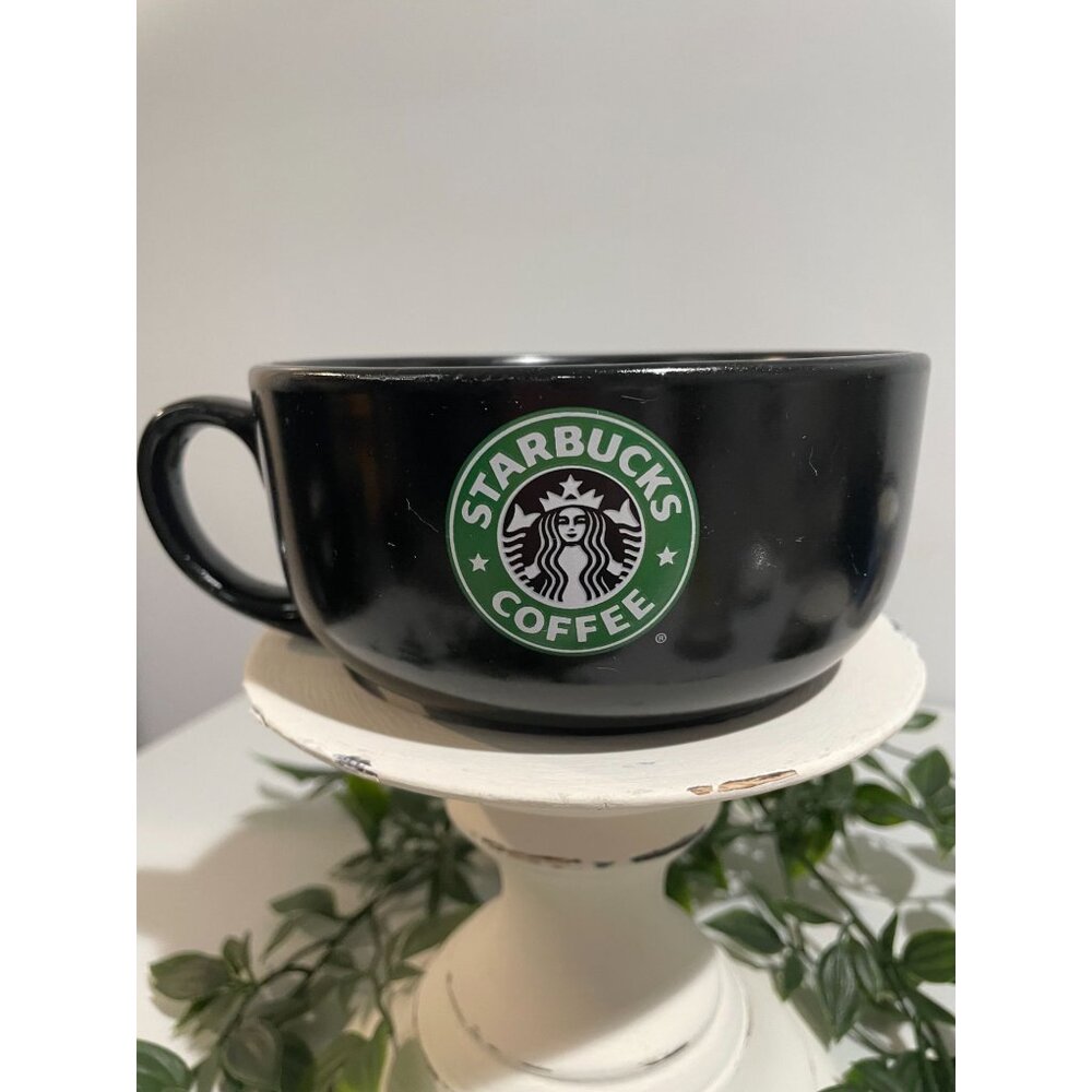2008 Starbucks Mug Cup Soup Bowl 18 oz Large Black Dual Side Logo Opens